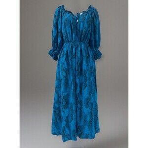 Elie Tahari Off-The-Shoulder Silk Midi Dress Women's Snake Pattern Blue XS